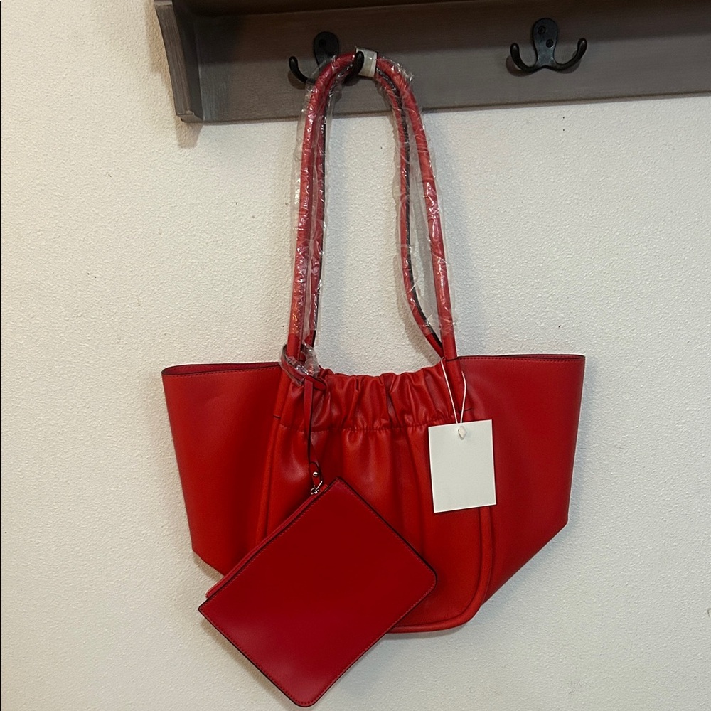 Elegant Red Tote Bag includes matching coin purse,
